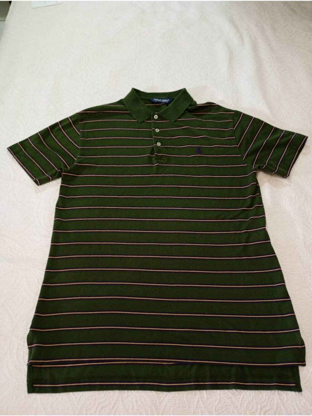 Polo Golf Ralph Lauren Green Stripe Pima 100% Cotton Polo Shirt L